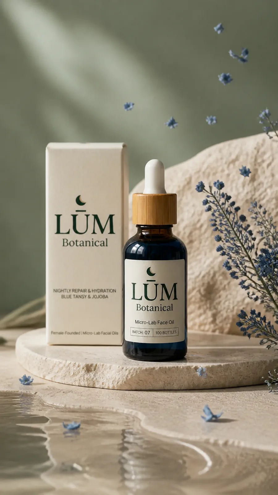 AI video ad frame featuring a botanical skincare product